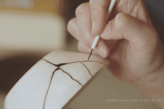 Kintsugi pottery with golden cracks symbolizing healing through God’s restoration