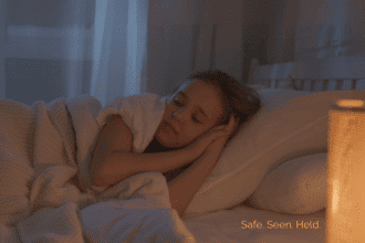 A woman sleeping peacefully at night - resting knowing God is protecting her